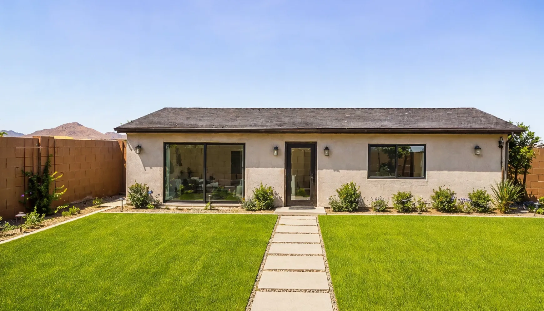Modern backyard ADU in Los Angeles CA completed with pathway and landscaping