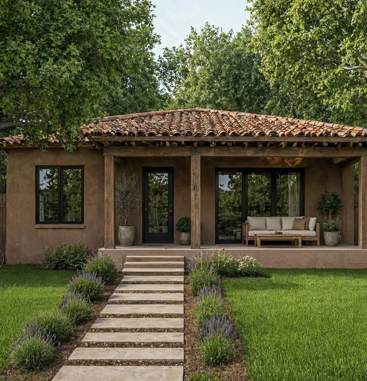Custom ADU design build in Los Angeles CA featuring modern stucco accessory dwelling unit with patio and landscaping