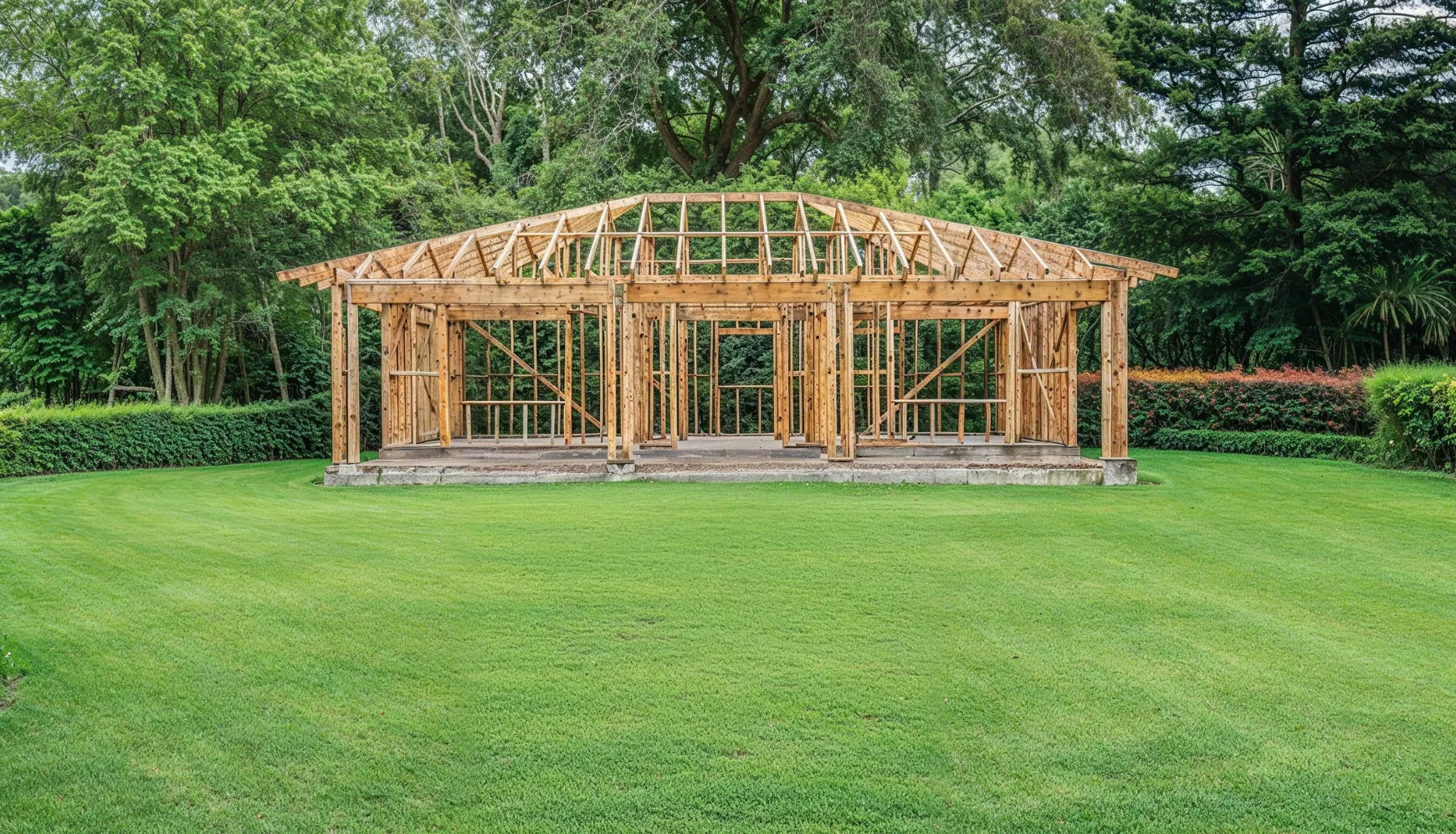 ADU builders in Los Angeles CA constructing new accessory dwelling unit with wood framing structure in backyard