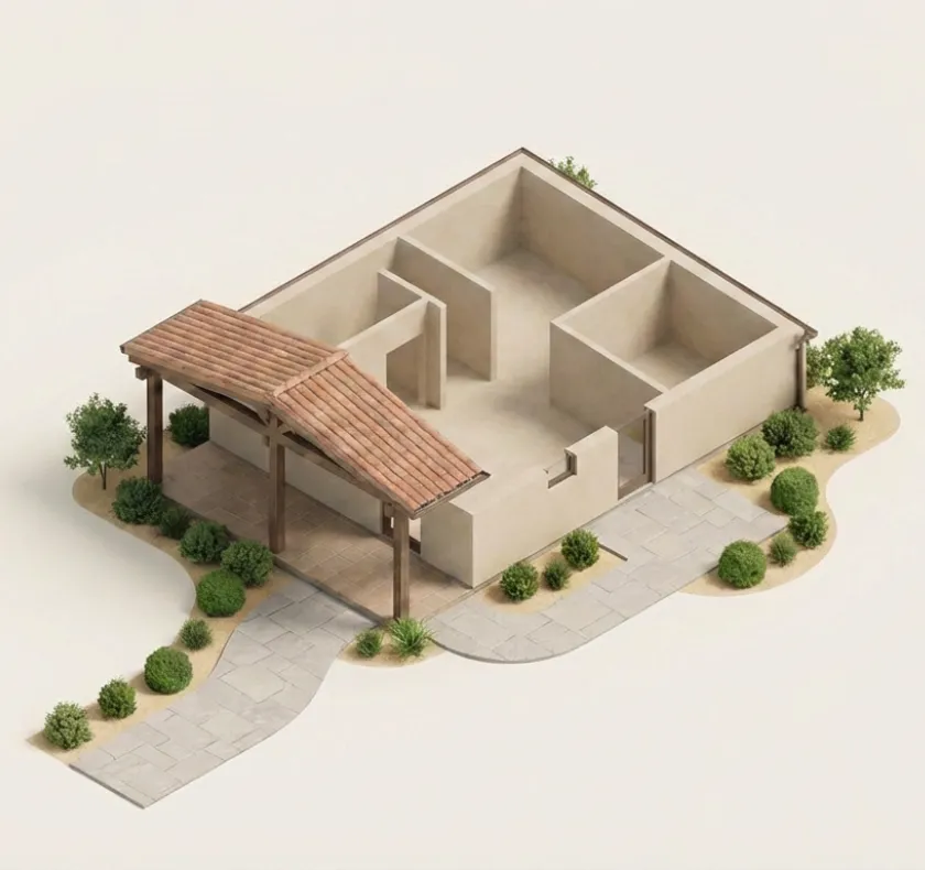 ADU architectural design Los Angeles CA 3D floor plan perspective showing layout walls entry porch and walkway design