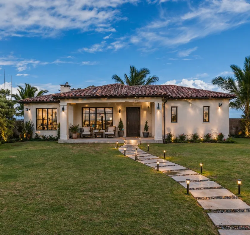 Luxury custom ADU design build in Los Angeles CA with modern lighting pathway and premium exterior finish